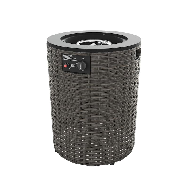 Cozywor 18" Gas Fire Pit Table, 50000 BTU Outdoor Rattan & Wicker Propane Fire Pit Table, with Round Black Steel Tabletop - N/A
