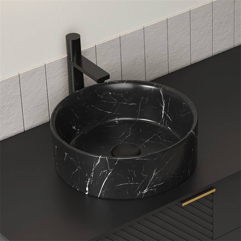 14" Matte Black Bathroom Round Ceramic Sink - Matte Black