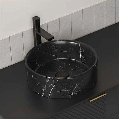 14" Matte Black Bathroom Round Ceramic Sink