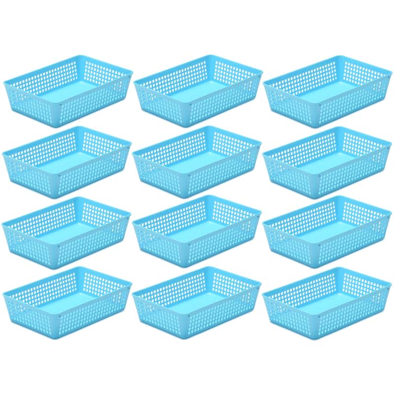 12-Pack Plastic Storage Baskets for Office Drawer, Classroom Desk - Blue