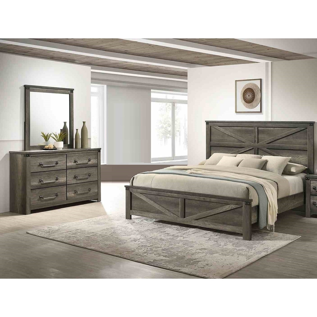 Gray Bed Dresser Mirror 3pc Bedroom Set Farmhouse