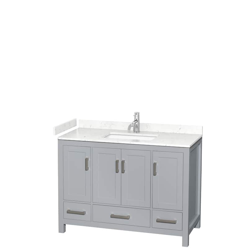 Sheffield Single Bathroom Vanity Set, Cultured Top, No Mirror - 48-Inch Single - Gray, Carrara Cultured Marble Top, Chrome Trim