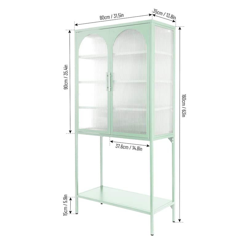 Adjustable Shelves Cabinet with 2 Glass Arched Doors