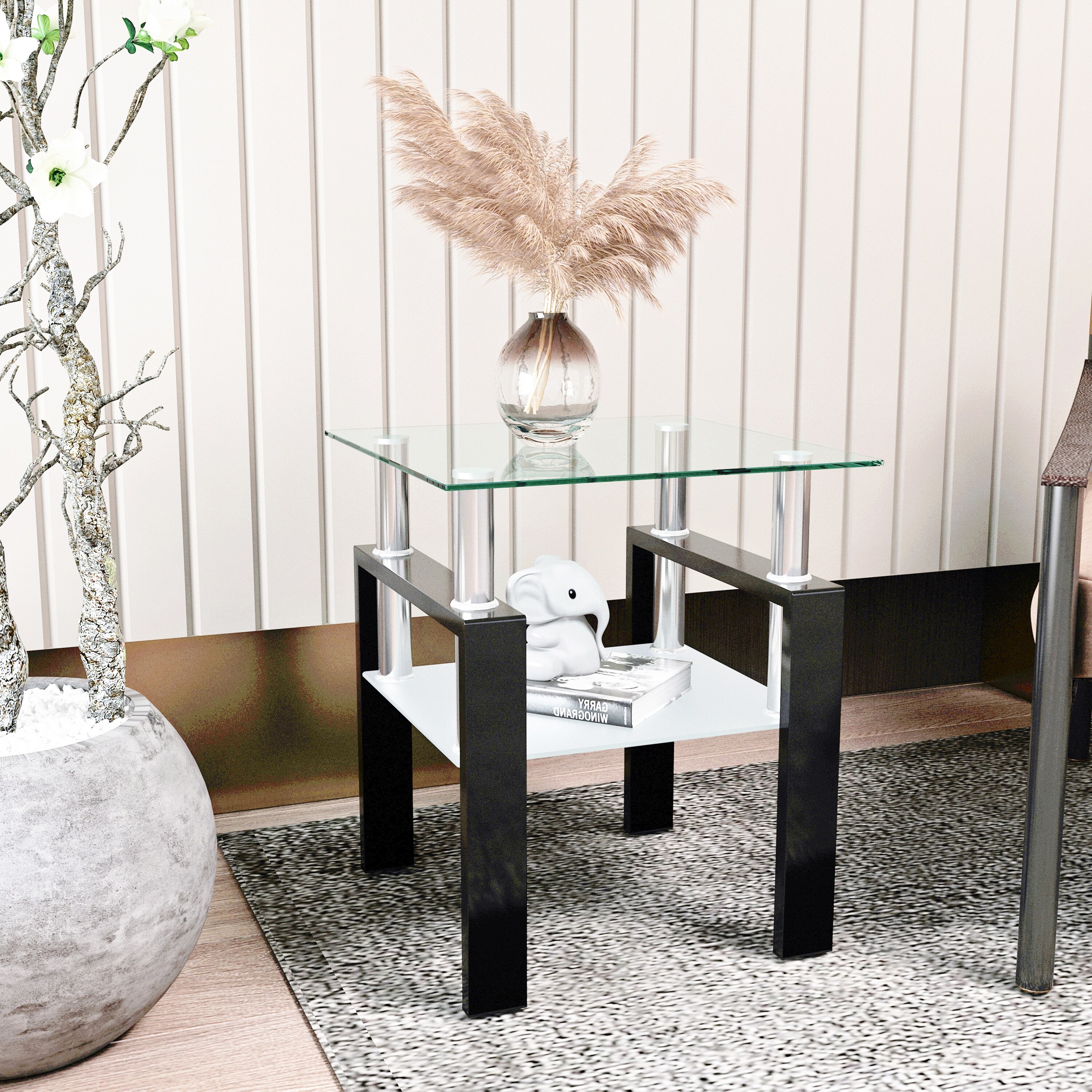 1 Piece Modern Tempered Glass Tea Table Coffee Table End Table Square Table For Living Room 17.72 L x 17.72 W x 20.5 H On Sale Bed Bath Beyond 41577861
