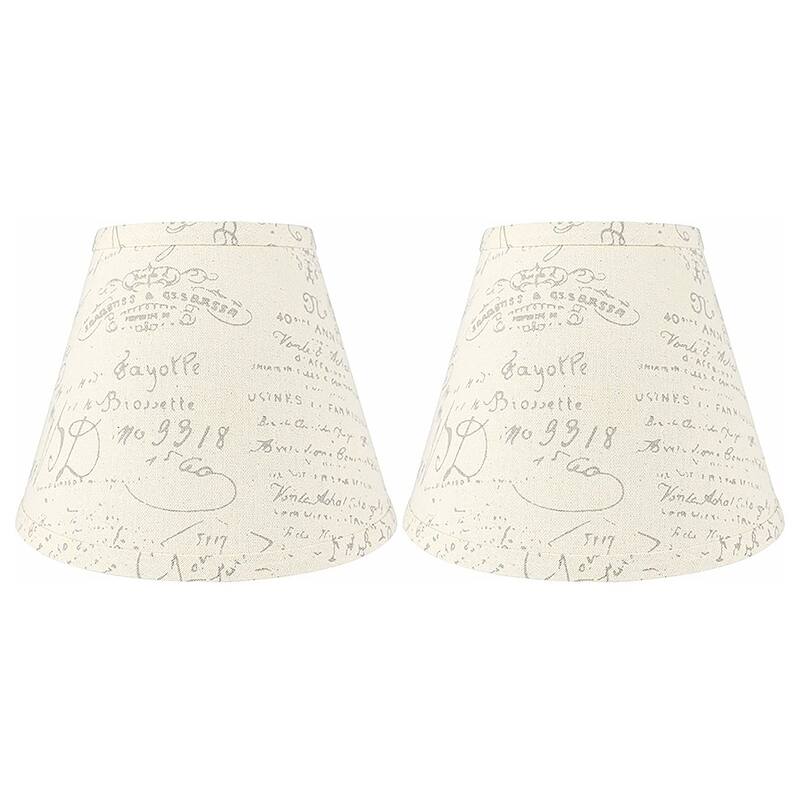 Hardback Faux Silk Conical Lamp Shade, 5 inch Top, 9 inch Bottom, 7 inch Slant - Set of 2 - French Script, Gray