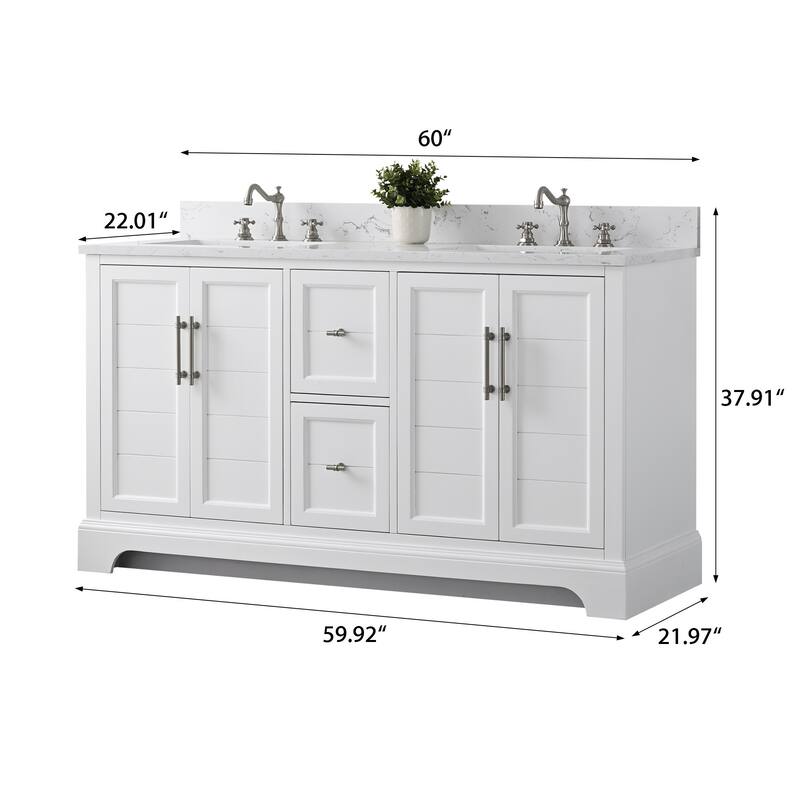 Vanity Art 60" Double Sink Bathroom Vanity with Top & Backsplash