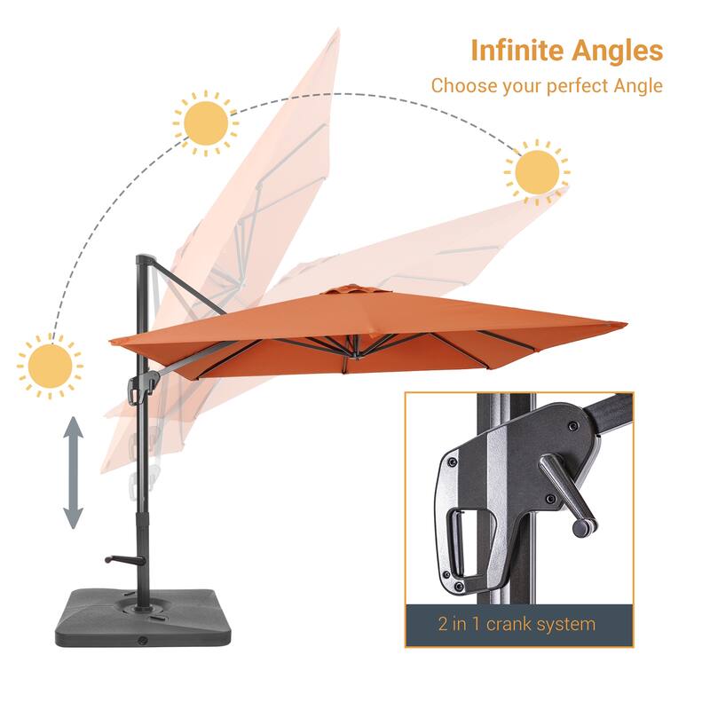 LIVOOSUN 11.5x9FT Aluminum Cantilever Patio Umbrella Solution-Dyed Fabric w/Base