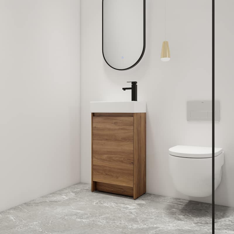 Malwee 18" FreeStanding Bathroom Vanity, Mini Floor Stand Bathroom Vanity with Sink,Soft Close Door and Adjustable shelf