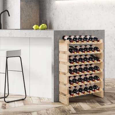 6 Tier Stackable Wooden Wine Rack Modular Wine Display Shelves