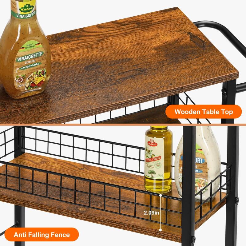 Slim Storage Cart 4 Tier Kitchen Rolling Cart on Wheels Mobile Narrow Cart with Wooden Tabletop Slide Out Utility Cart
