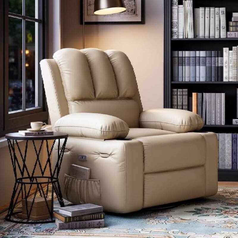 360° Rotation Manual Rocking Chair, Recliner Sofa Chair with Heat & Massage