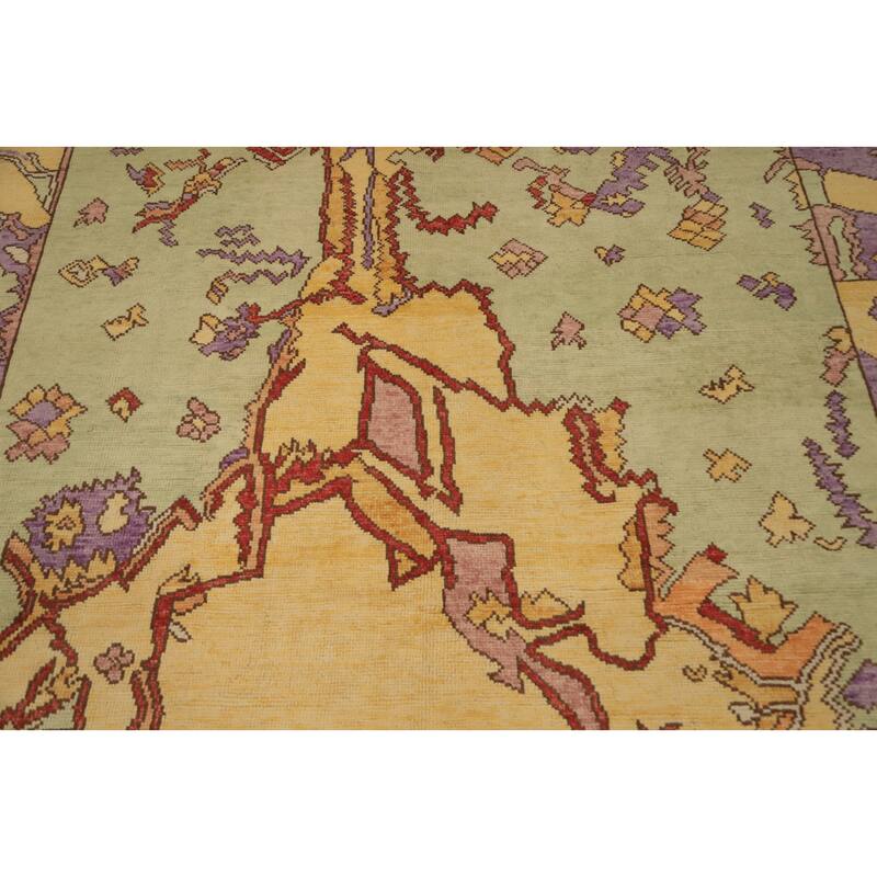 Hand Knotted Oriental 100% Wool Carpet Transitional Geometric Green Oushak Area Rug - 7' 8'' X 5' 11''