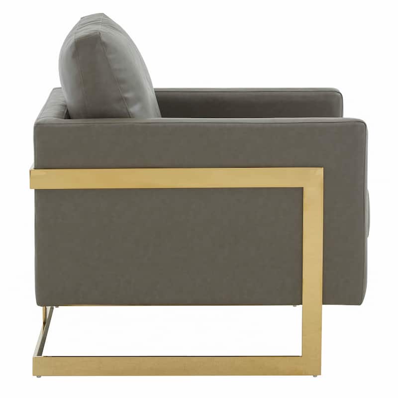 Lincoln Leather Accent Chair With Gold Frame Modern Single Seater Sofa for Living Room and Bedroom - 34"