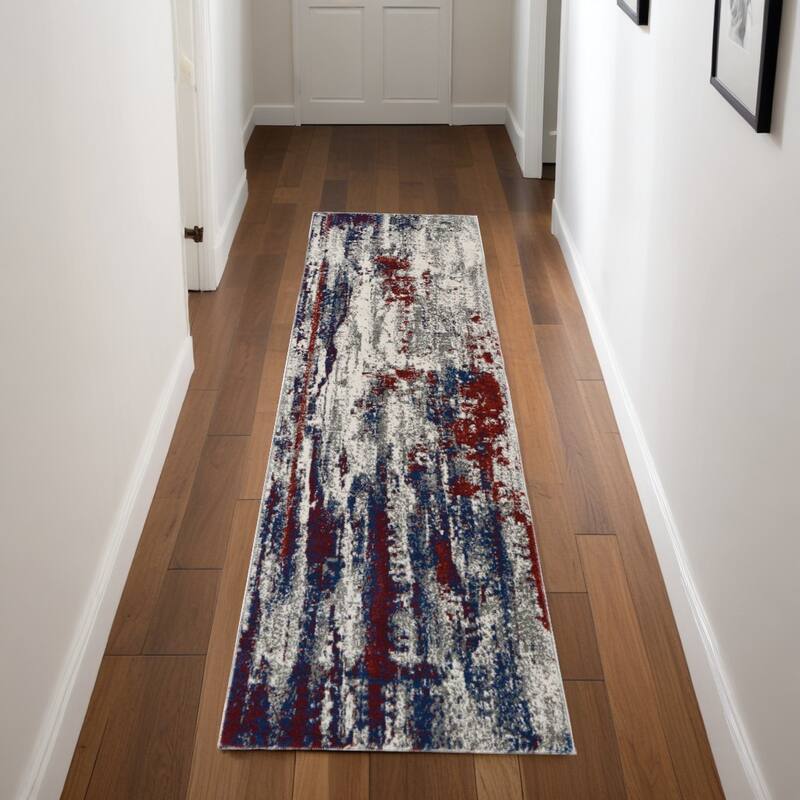 Hulas Power Loomed Abstract Floral Modern Non Skid Stain Resistant Area Rug By HomeRoots - 90' X '26' X '0.5 - 90' X '26' X '0.5 - Black - Runner