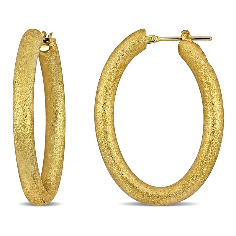 Miadora Textured Oval Hoop Earrings in 14K Yellow Gold