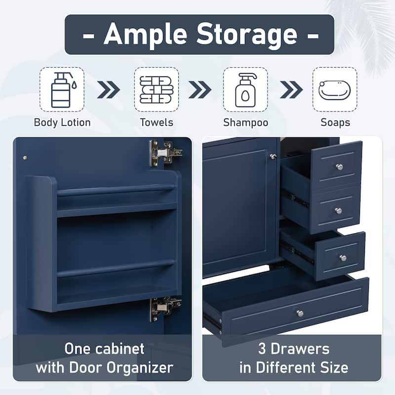 30" Bathroom Vanity with Sink, Bathroom Sotrsge Cabinet with One Door with Shelf and Three Drawers