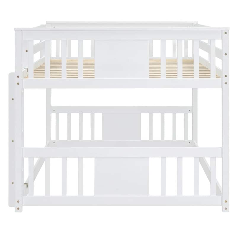 Low Bunk Beds Full Over Full Wood Bunk Bed Frame Floor Bunkbed for Kids Toddlers Boys Girls Teens' Bedroom Dorm
