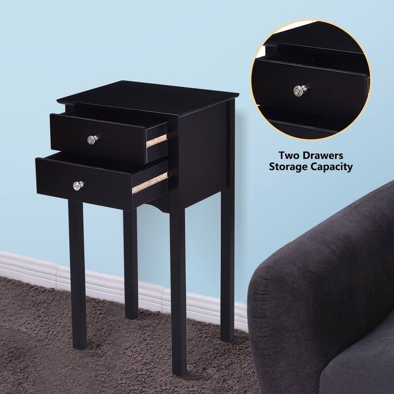 Gymax Side Table End Accent Table Night Stand W/ 2 Drawers Furniture