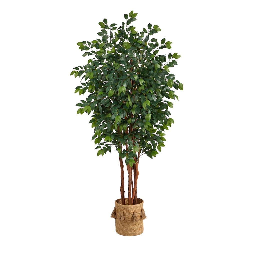 7ft Artificial Tree with Planter - Indoor Faux Tree, Green Leaves, Home Office Decor - 61 Inches and Over