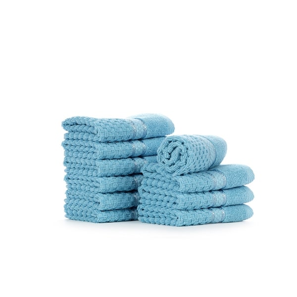 Ample Decor Sky Blue Washcloth Set – 5 Pack, 12x12 Inch, 100% Cotton Popcorn Texture, Quick Dry & Highly Absorbent