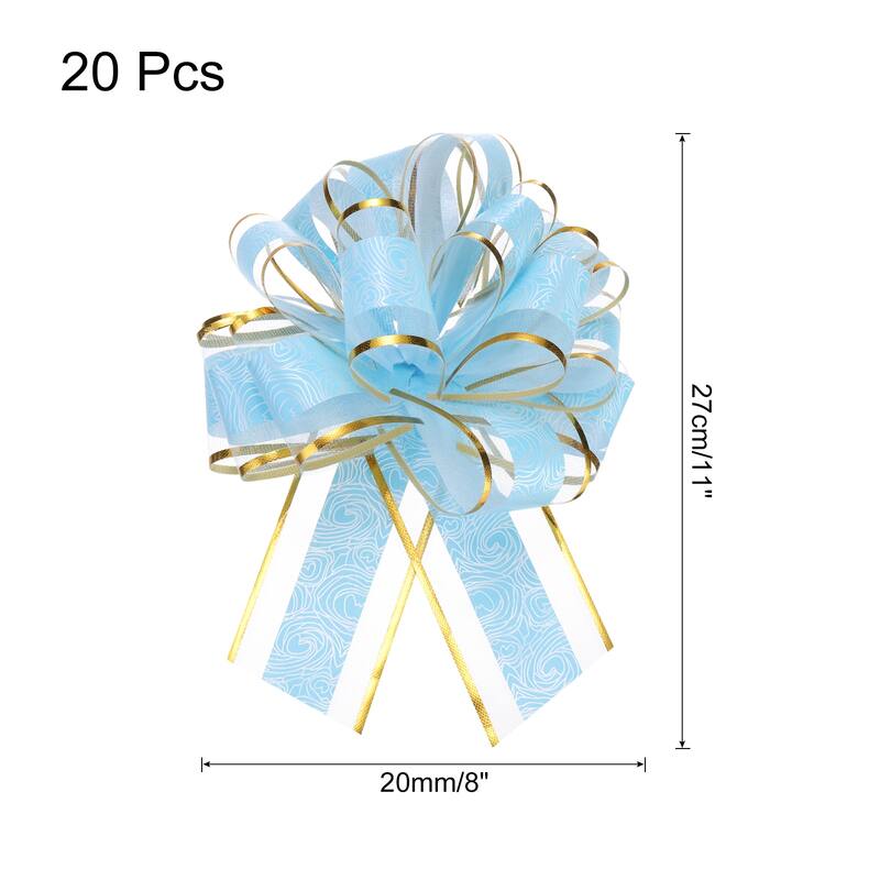 20pcs Large Pull Bow Gift Wrapping Bows Ribbon Organza for Wedding - Light Blue - 8 Inch