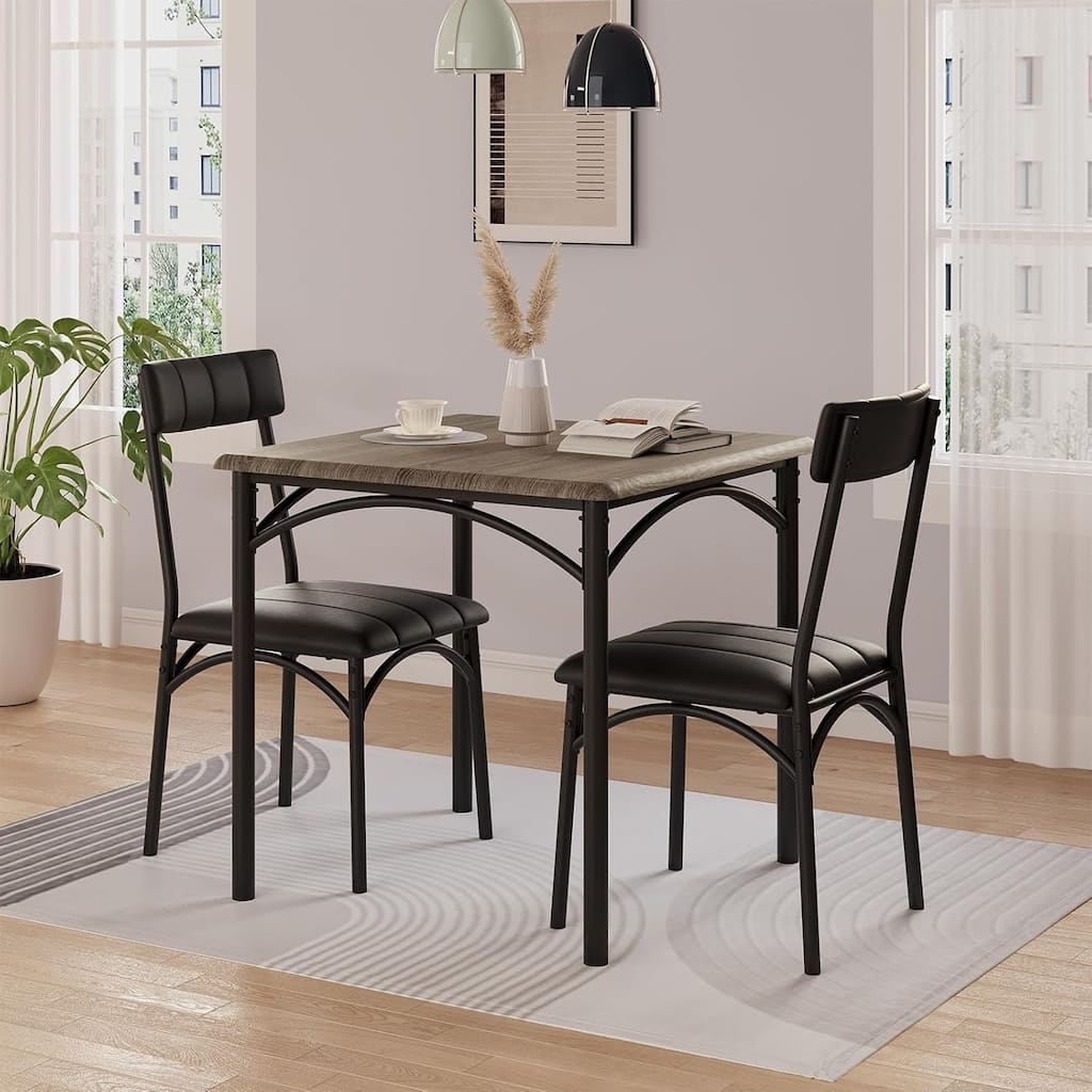 Round Dining Table Set for 2, Circle Kitchen Table and Chairs, Dining Room Table Set with Upholstered Chairs
