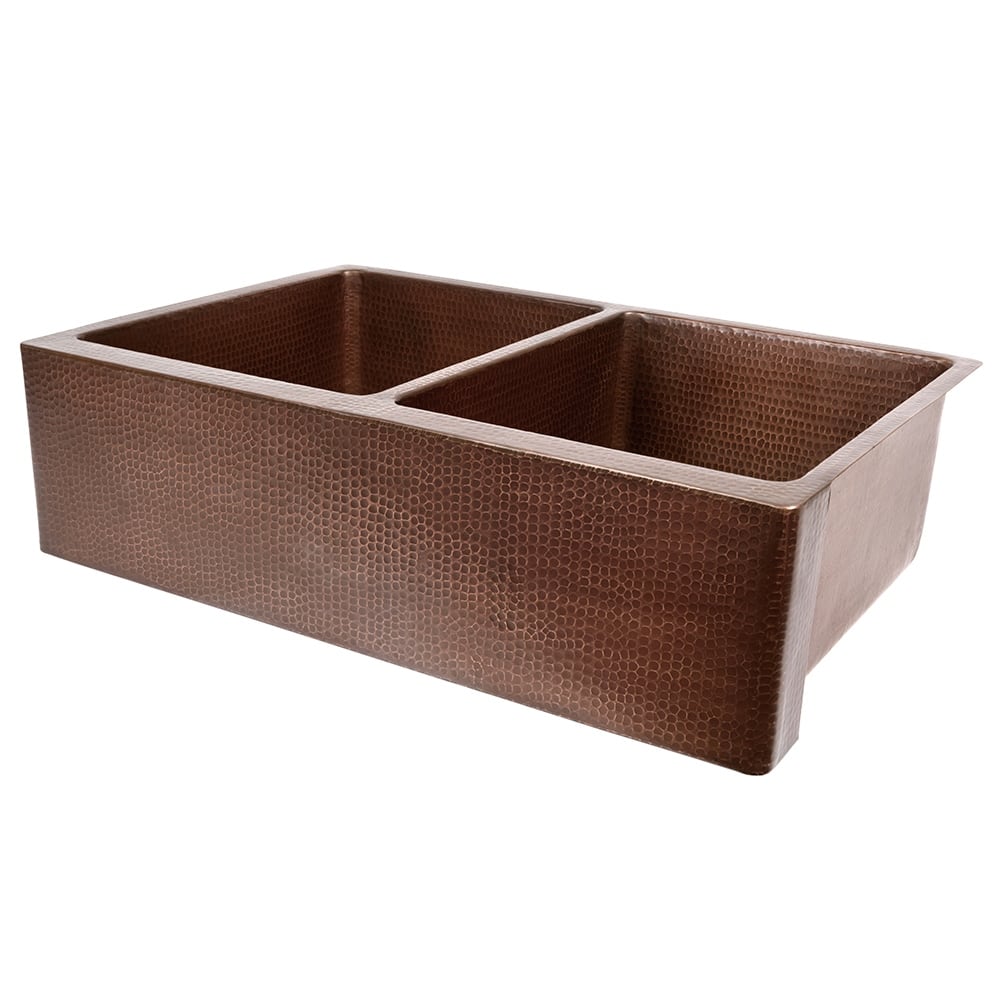 33-in Hammered Antique Copper Apron Front 50/50 Double Basin Kitchen Sink (KA50B33229)
