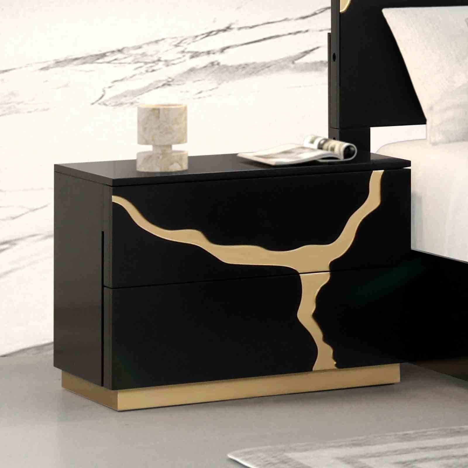 Contemporary Style 1pc Nightstand Gold Paint Pattern French