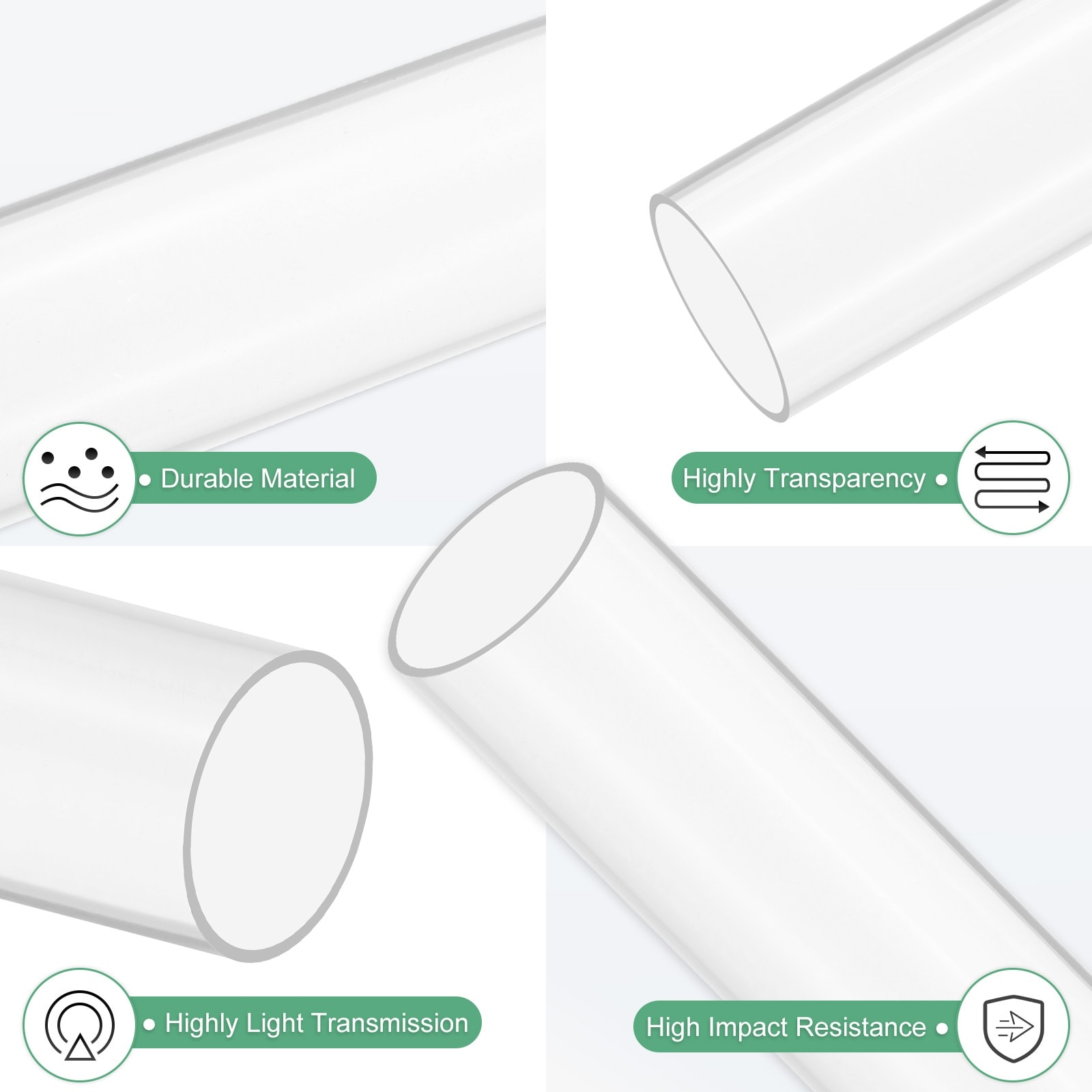 Clear Rigid Acrylic Pipe, Plastic Round Tube for Water Cooling System/Lamps/Fountains/Display Stand