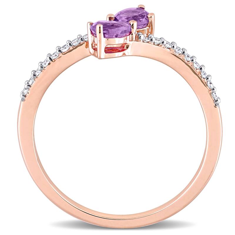 Miadora Pear-cut Amethyst and 1/10ct TDW Diamond Teardrop Bypass Ring in 10k Rose Gold