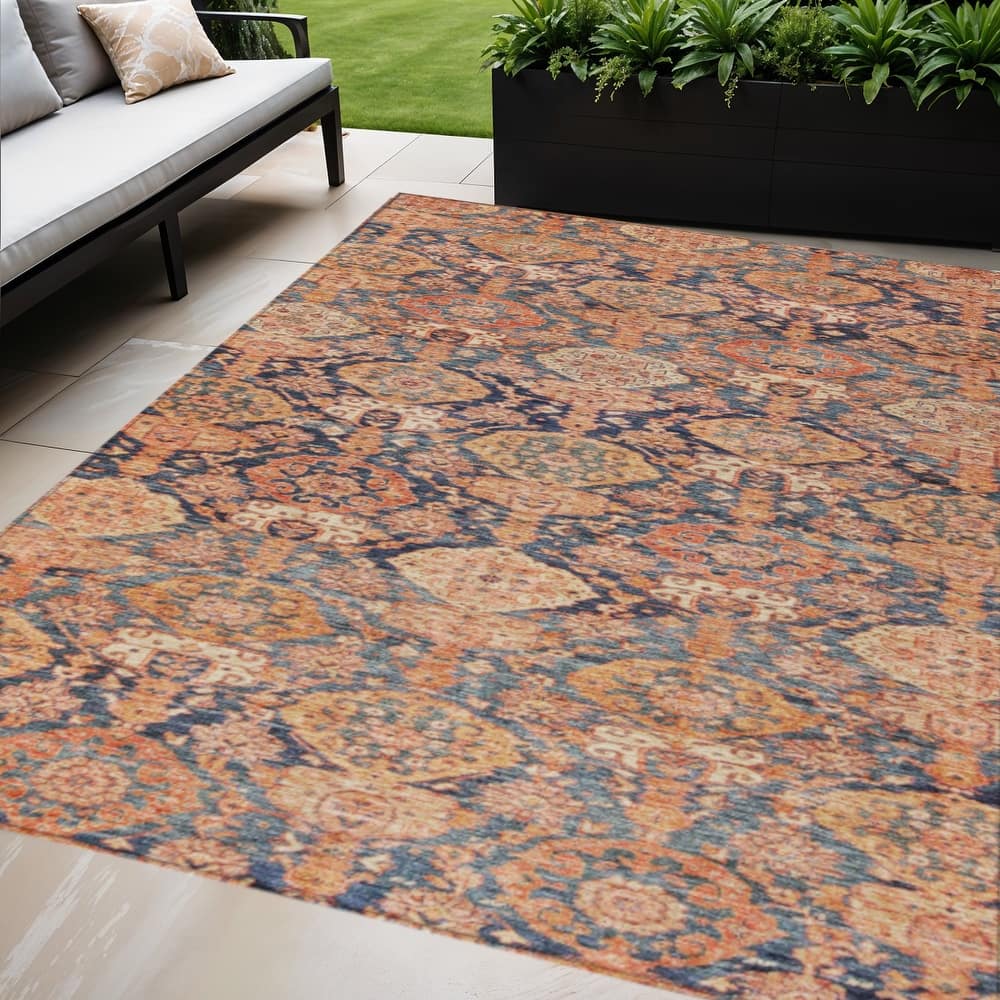 HomeRoots Damask Transitional Rectangle Outdoor Rug