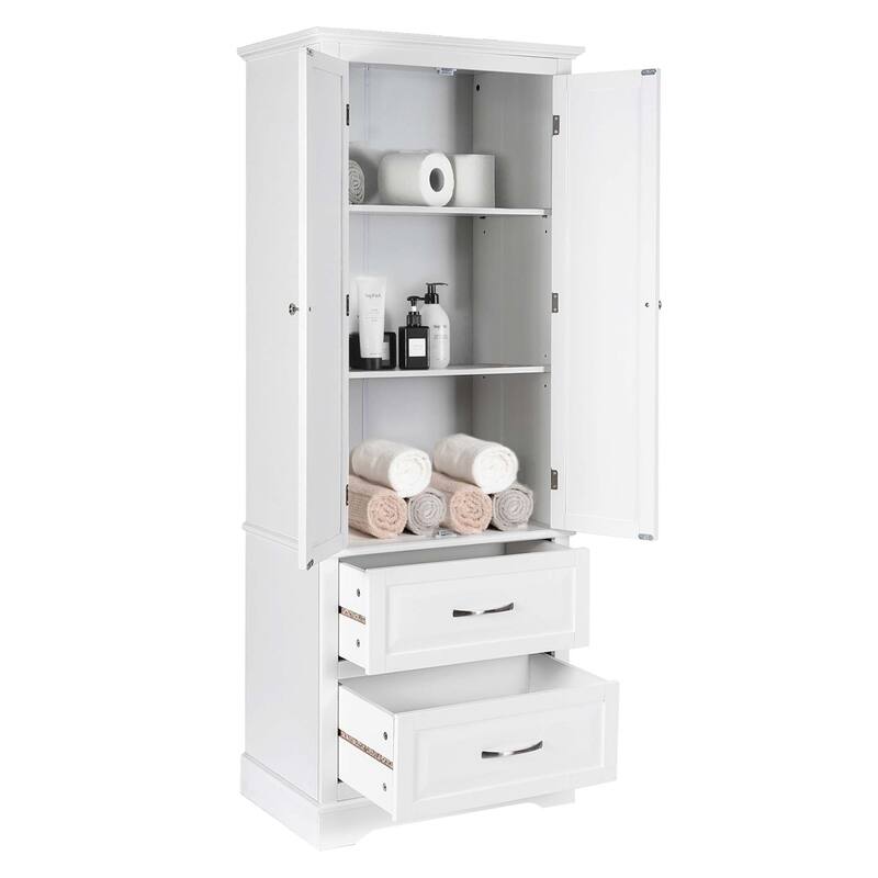 Costway 62'' Tall Bathroom Freestanding Floor Storage Cabinet with 2 - 24'' x 16'' x 62'' (L x W x H)