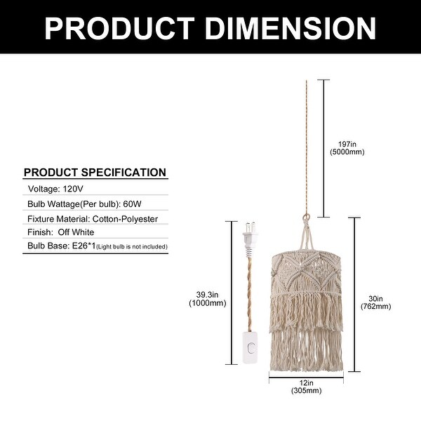 Boho Plug in Pendant Light Hanging Lights with Plug in Cord Pendant Lights with Handmade Macrame Lamp Shade On Sale Bed Bath Beyond 40655771