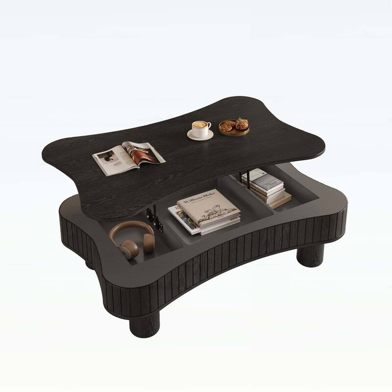 Lift Top Coffee Table with Fluted Panels,Hidden Storage,and Silent Hydraulic Lift for Modern Living Rooms