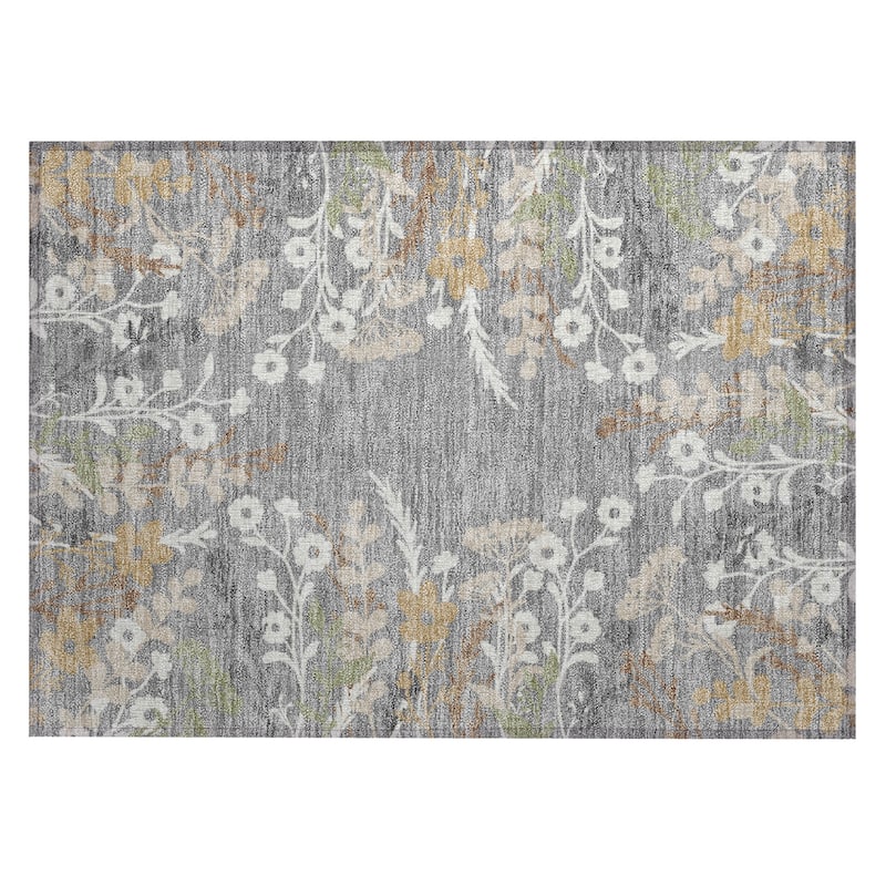 Machine Washable Indoor/ Outdoor Floral Border Chantille Rug