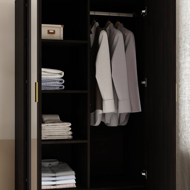 Kerrogee Bedroom Armoires Wardrobe with Mirror Drawers and Doors