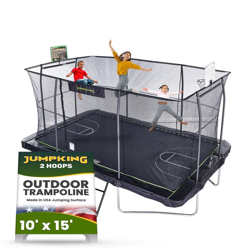 10x15 ft Rectangular Trampoline with Basketball Hoop - High-Bounce Performance Frame & Full Enclosure - 15