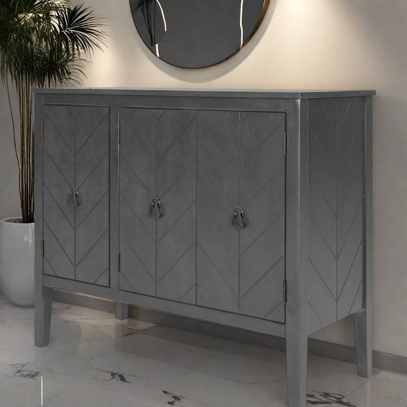 37" MDF Rustic with Adjustable Shelves - Solid Pine Legs & Metal Handles - Grey