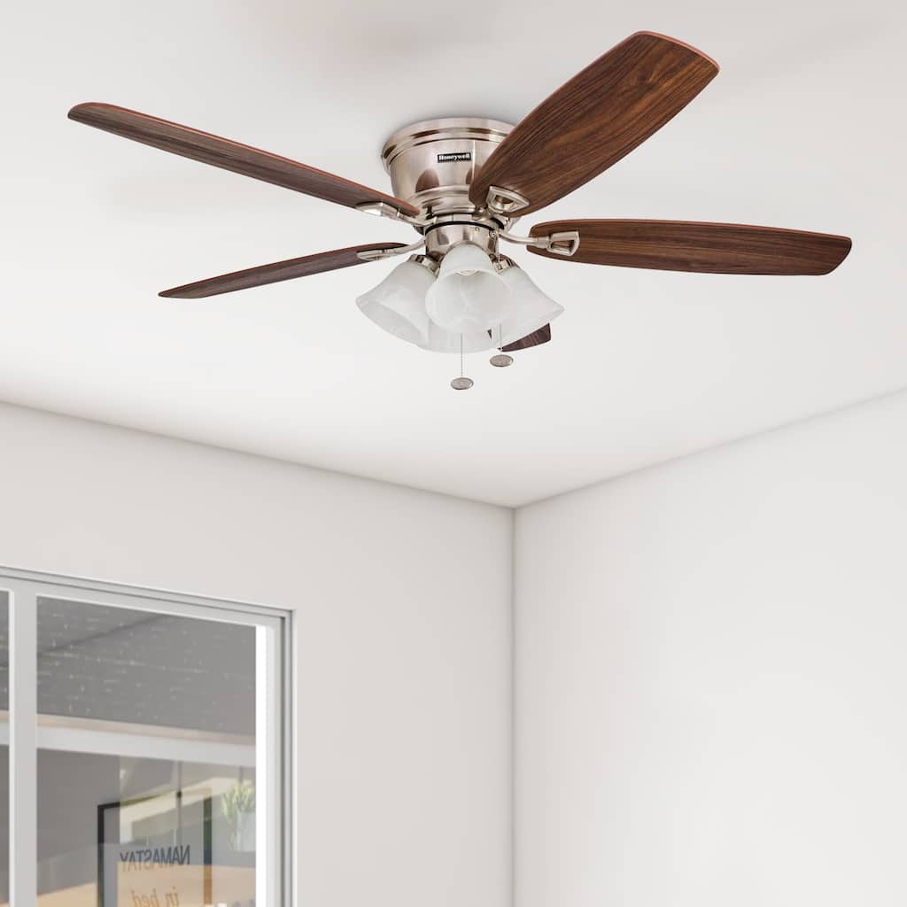 52" Honeywell Glen Alden Brushed Nickel LED Indoor Ceiling Fan with Light & Pull Chain