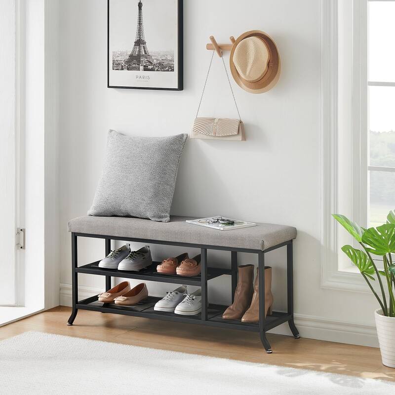 Shoe Storage Bench with Padded Seat, Shoe Rack Bench for Entryway, Shoe Storage Shelf with Metal Frame - 39.3x12.6x18.9in