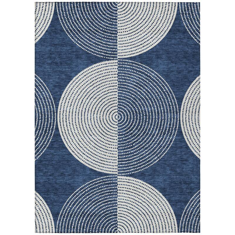 Machine Washable Indoor/ Outdoor Geo Circles Chantille Rug