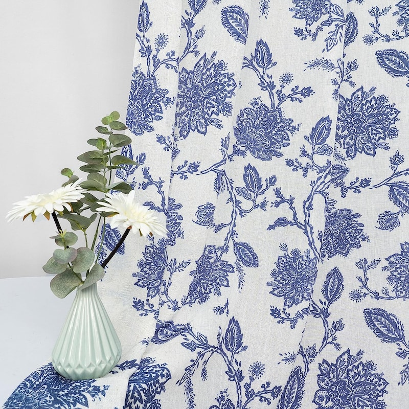 DriftAway Freda Jacobean Floral Linen Blend Lined Blackout Back Tabs Window Curtains