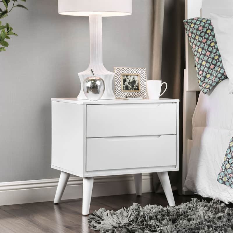 Fopp Mid-Century Modern White Wood 4-Piece Platform Bedroom Set by Furniture of America