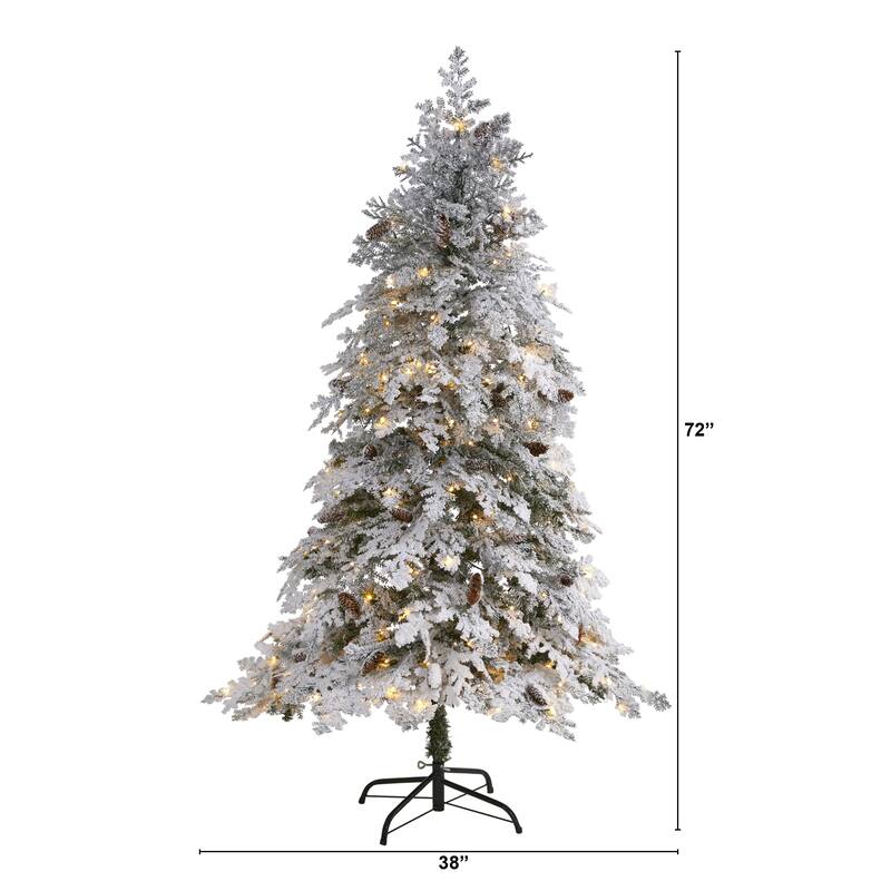 6' Pre-Lit Montana Spruce Flocked Artificial Christmas Tree, Clear LED Lights - 6 Foot