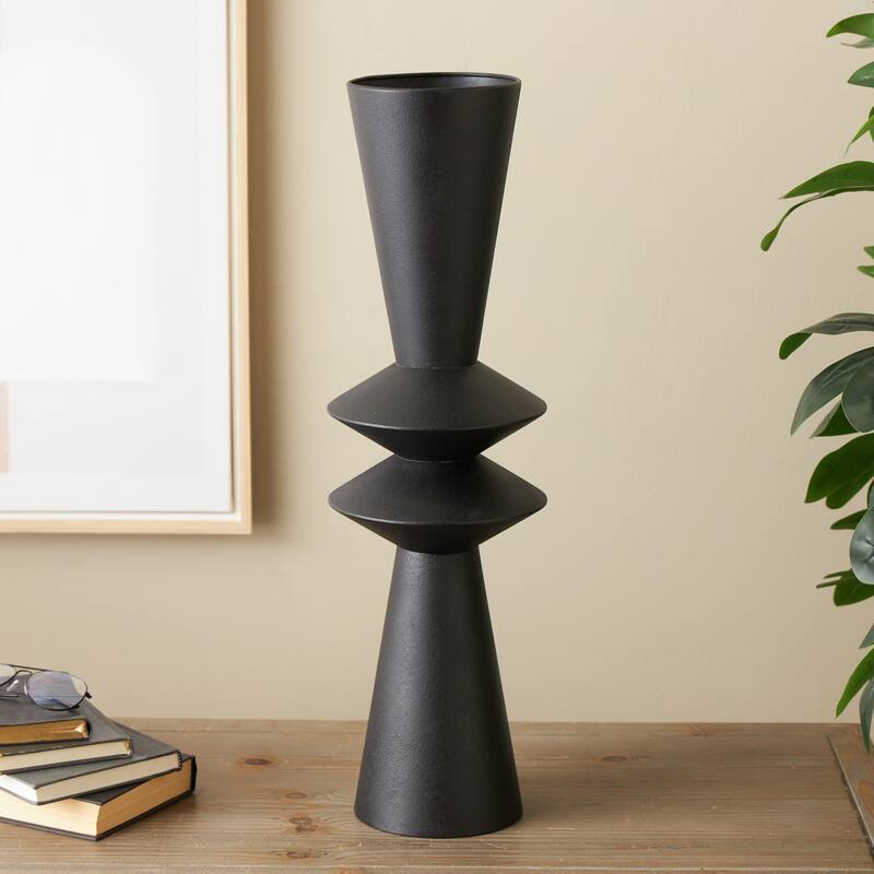 Black Metal Art Deco Fluted Decorative Vase - Black