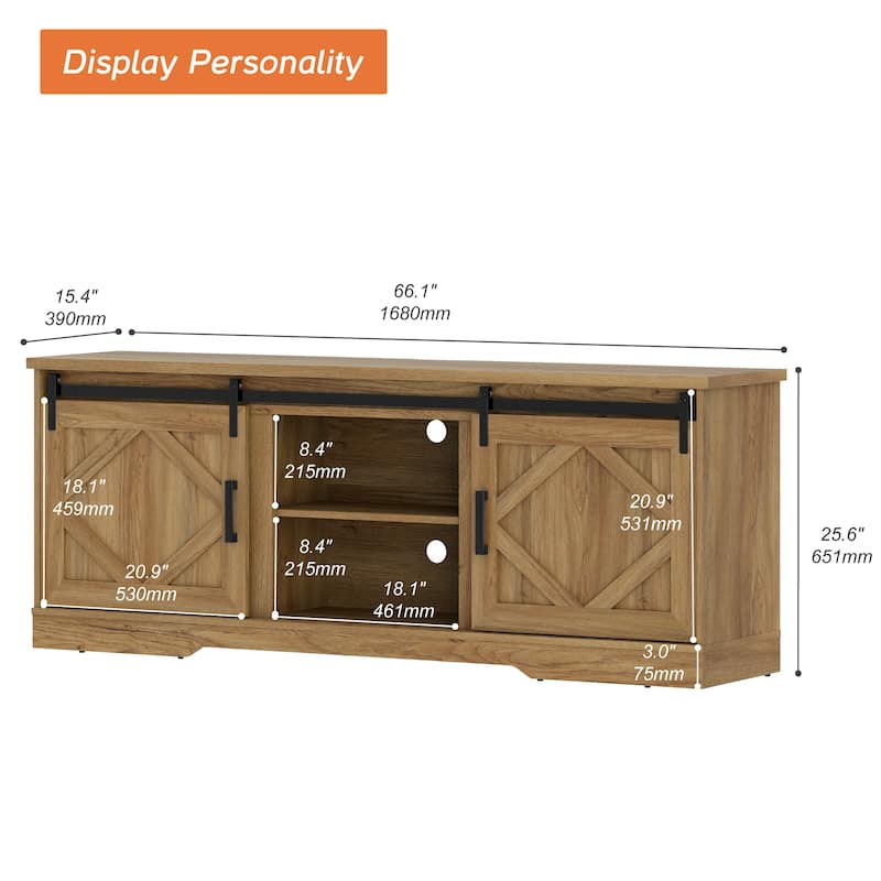 Farmhouse TV Stand Modern Sliding Barn Door Entertainment Center