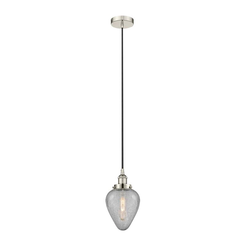 Innovations Lighting Geneseo - 1 Light 6" Cord Hung Mini Pendant - Polished Nickel/Clear Crackled