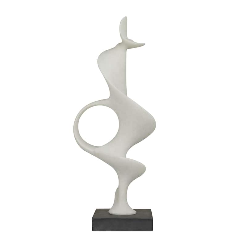 Polystone Abstract Decorative Sculpture with Black Base - White - Roche River Decor - White - 10"W, 28"H