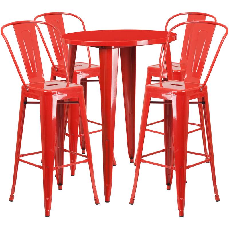 30'' Round Metal Indoor-Outdoor Bar Table Set with 4 Cafe Stools - 30"W x 30"D x 41"H