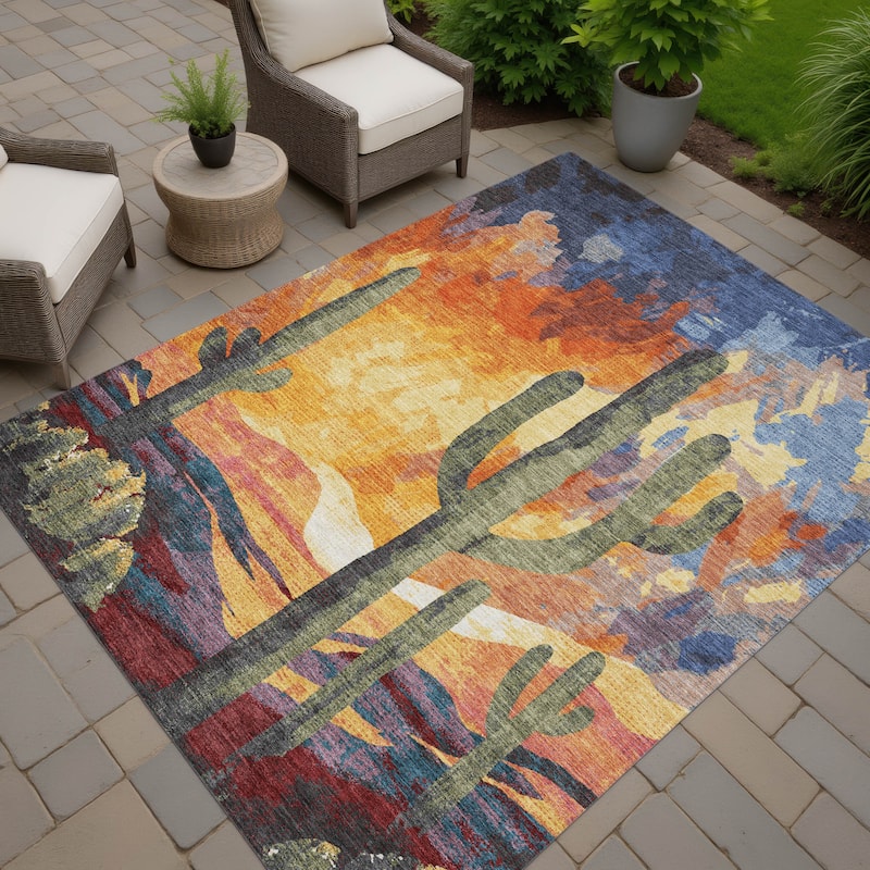Machine Washable Indoor/ Outdoor Desert Inspiration Chantille Rug - Terracotta - 5' x 7'6"